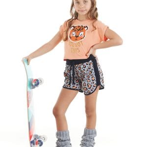 Leopard Girl Salmon T-shirt&Shorts Set - الصورة 1